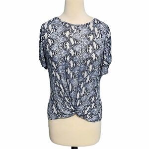 Generation Love Snakeskin Print Linen Short Sleeve T-Shirt Tee Top Blue Small
